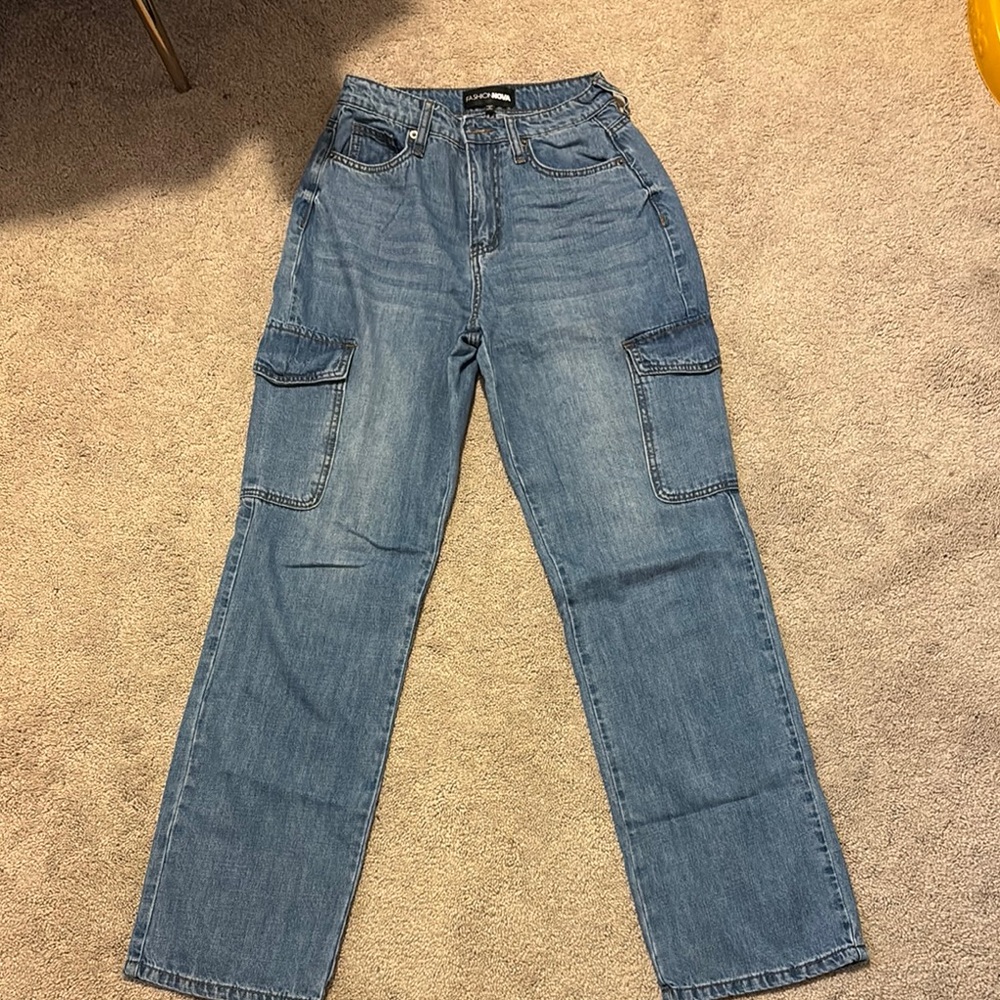 Fashion Nova Cargo Style Blue Jeans